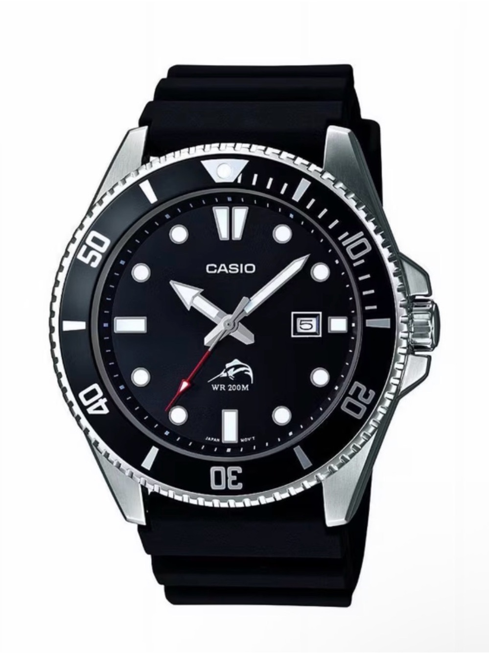 Casio Men's Black Dive-Style Sport Watch MDV106-1AV with black leather case